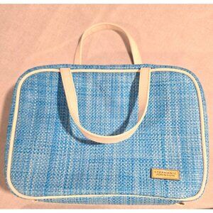 Stephanie Johnson ML Traveler Blue Woven Travel Makeup Bag with White Handles